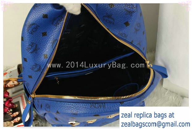 High Quality Replica MCM Stark Backpack Jumbo in Calf Leather 8006 Blue - Click Image to Close